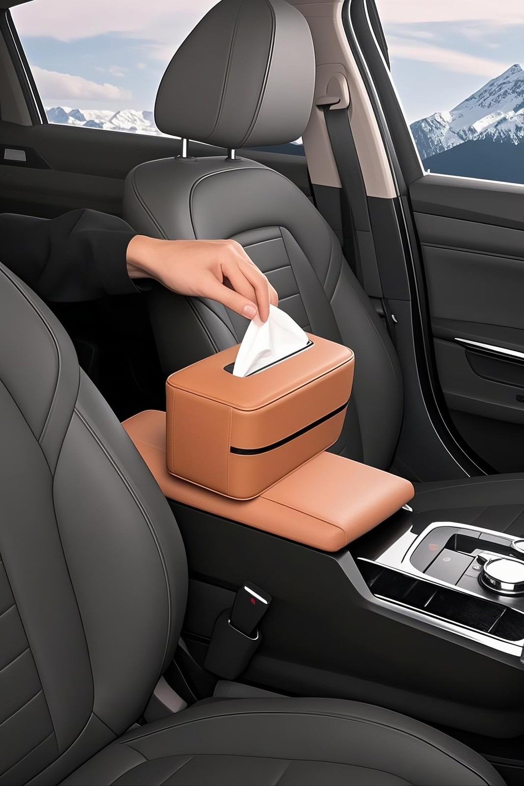 1 PCS Car Tissue Holder Universal Soft PU Leather Box OrangeBrown