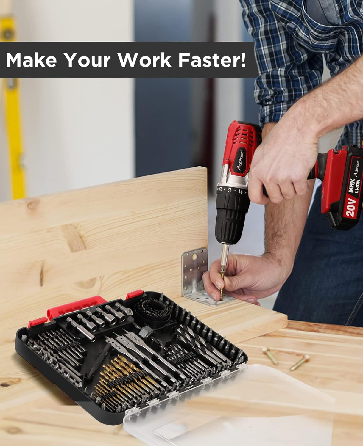Drill & Driver Bit Set, 100 Pcs Combo Kit with Storage Case-Red | Twist & Brad P