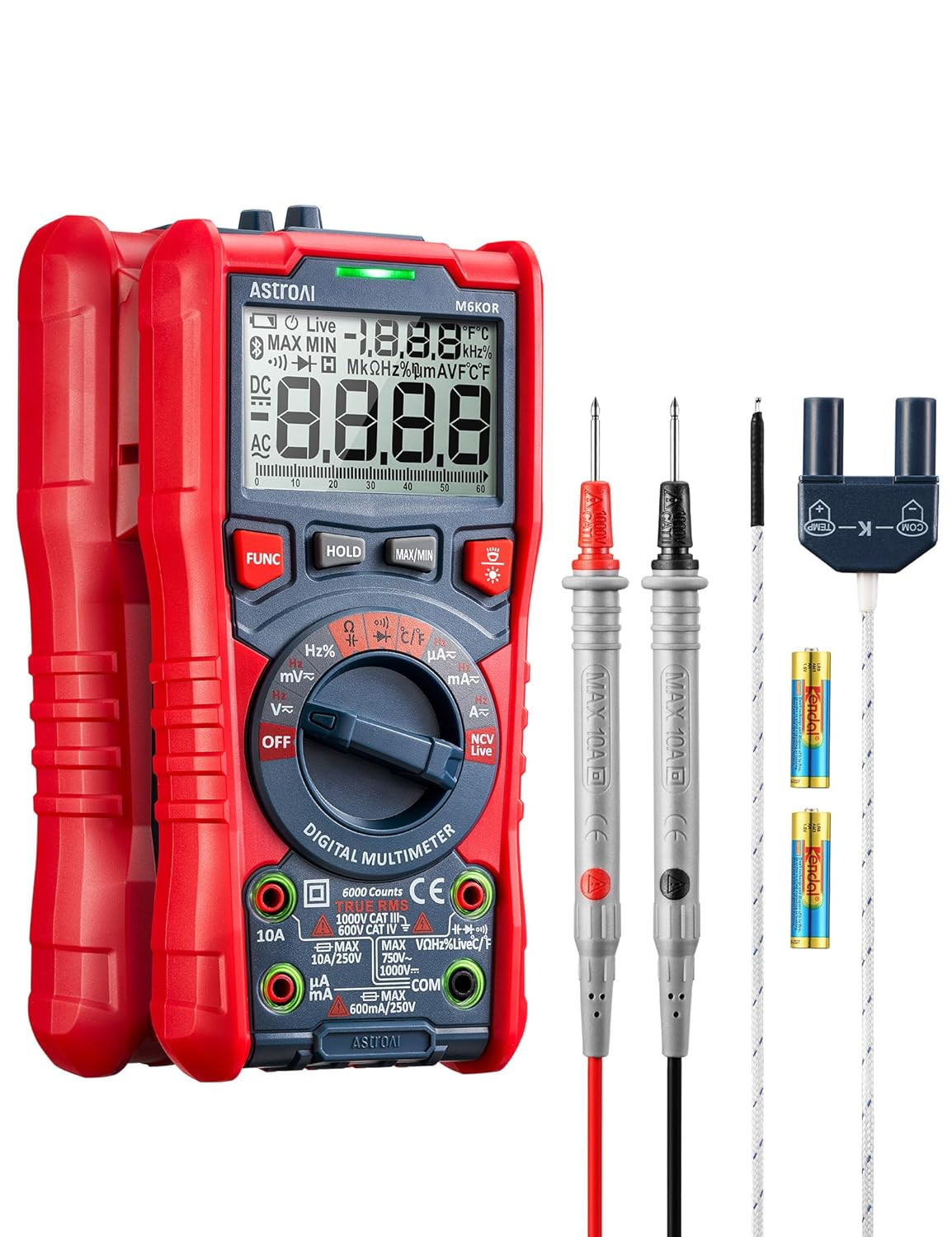 6000 Counts TRMS Auto-Ranging Digital Multimeter, NCV Live Wire Detection, Capac