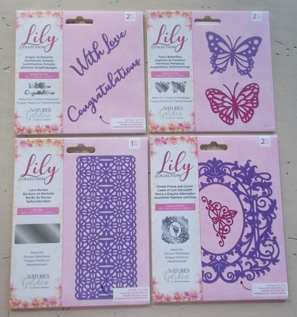 Lot 4 Crafter's Companion Lily Collection Die Sets Butterfly Border Frame Word M