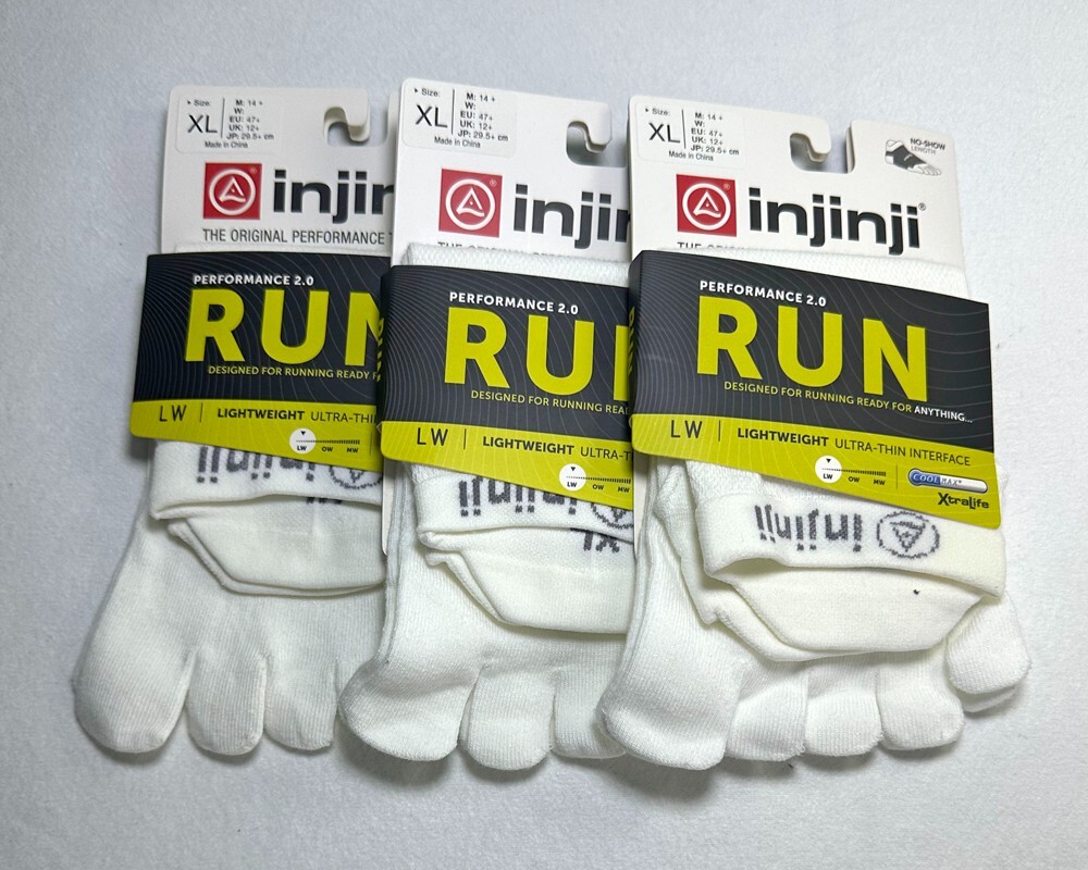 INJINJI 3 Pairs Men's Lightweight Running No Show Toe Socks White Size XL