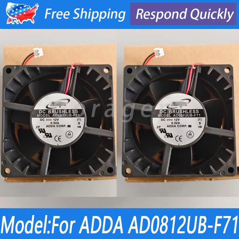 2PCS New For ADDA AD0812UB-F71 Double Ball Chassis Cooling Fan 12V 0.52A 8038