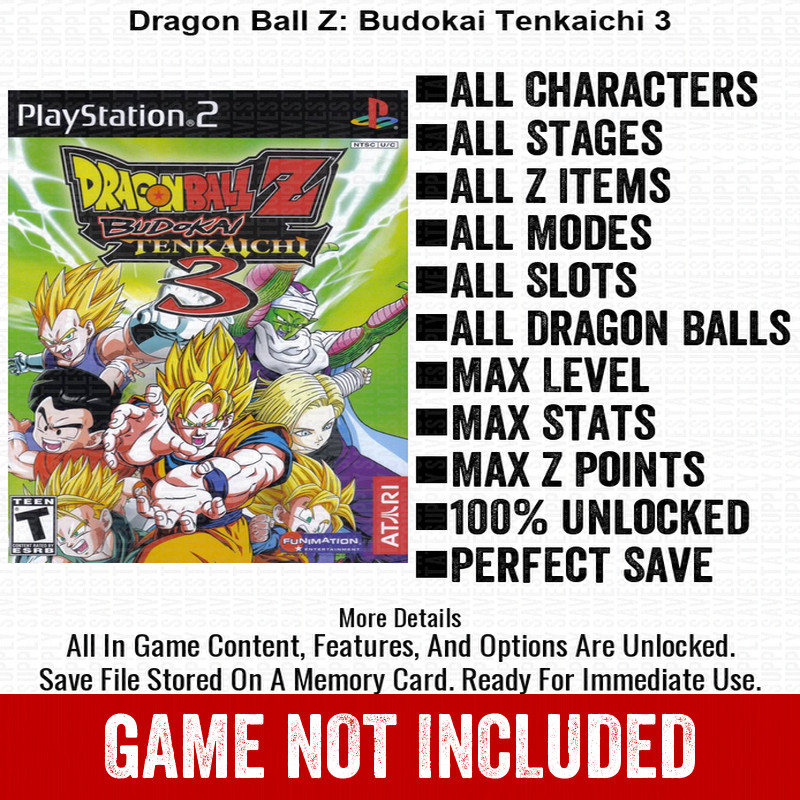 Dragon Ball Z Budokai Tenkaichi 3 100% PS2 Memory Card CHEATS ALL ITEMS