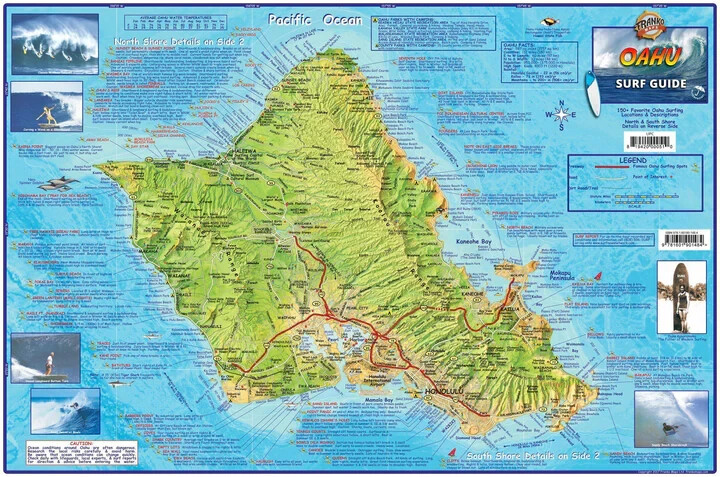 Oahu Hawaii Surf Guide Map by Franko Maps - Waterproof - New!