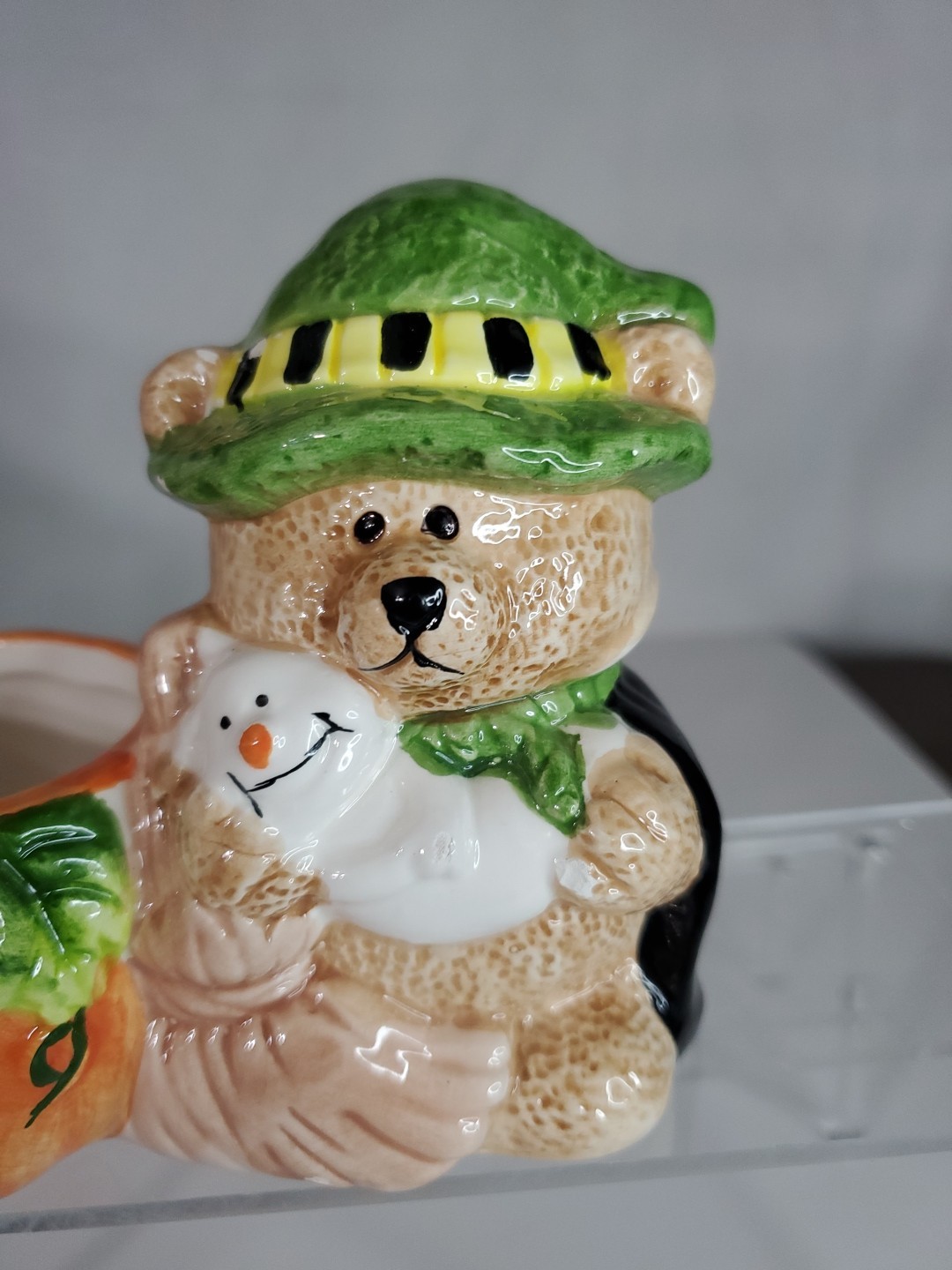 Halloween Witch Bear Holding Ghost Pumpkin Planter Ceramic Centerpiece Decor