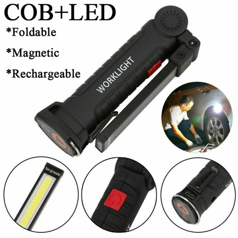 2Pack COB LED Work Light Lamp USB Rechargeable Inspect Folding Torch +USB Cable