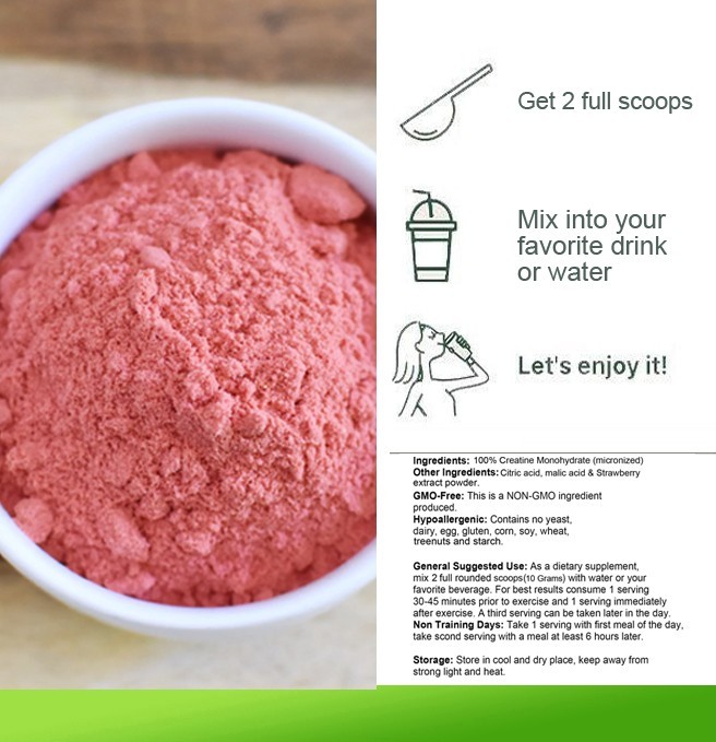 Creatine Monohydrate 500g (18OZ) , Micronized powder Strawberry Flavored