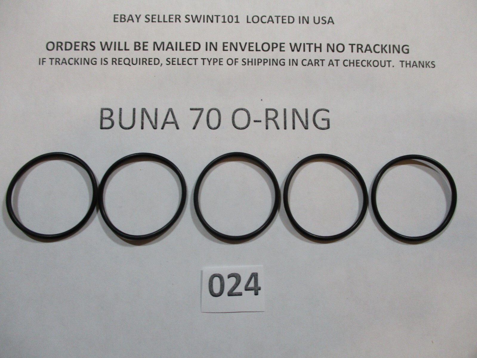 024 O-ring. 1-1/8" ID x 1-1/4" OD x 1/16"  thick. Buna-70.  Quan 5.