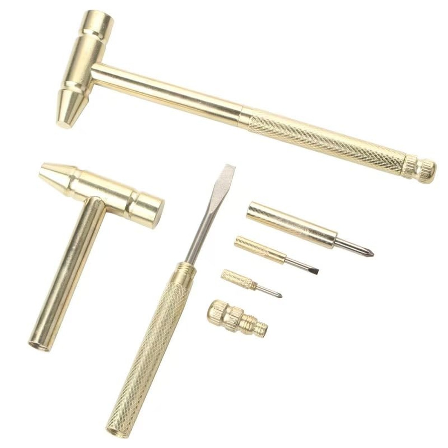 1Pc Mini Golden Brass Hammer with Screwdriver Hand Tools Multifunction 6 in 1...