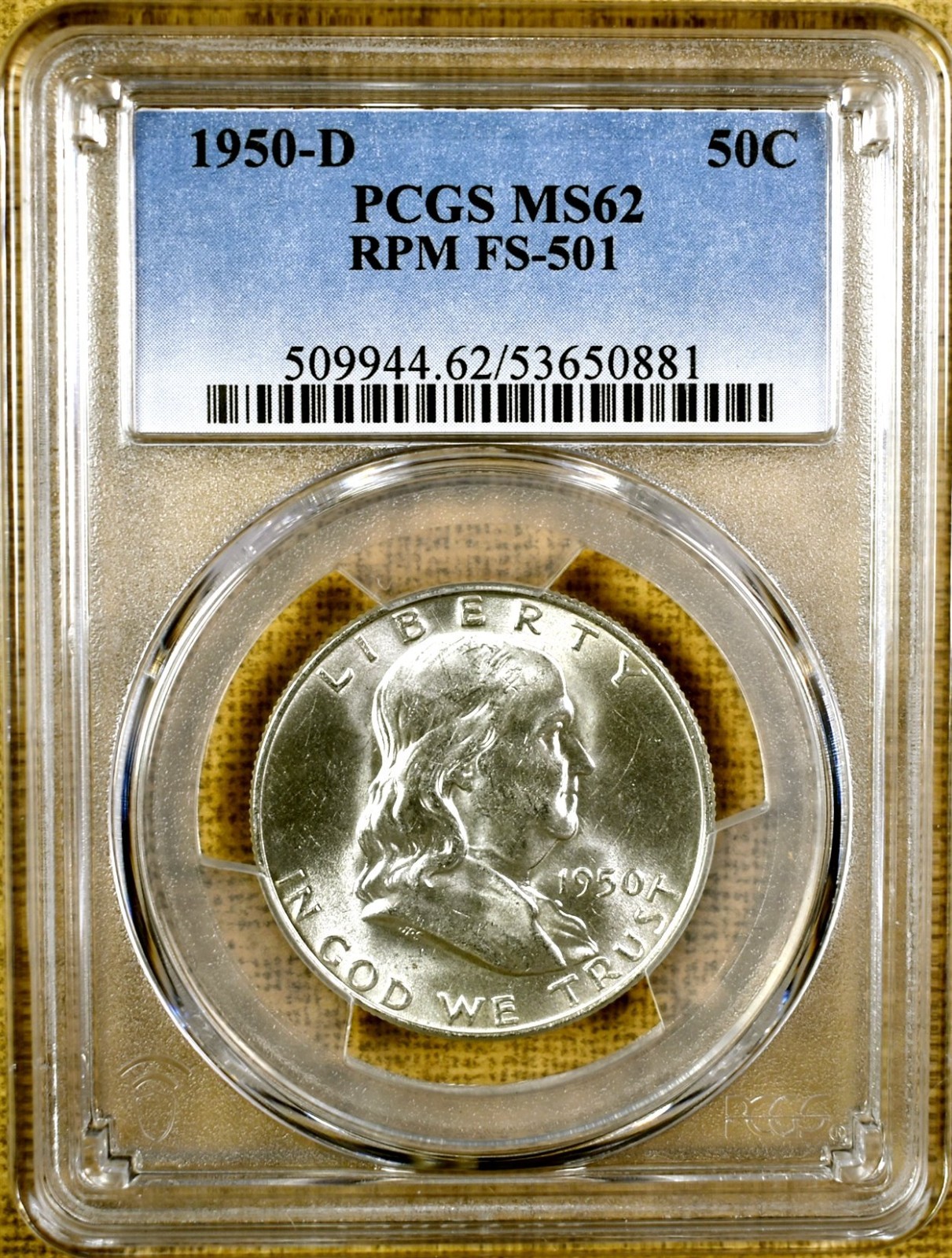 1950-D PCGS MS62 FS-501 RPM Franklin Half Dollar