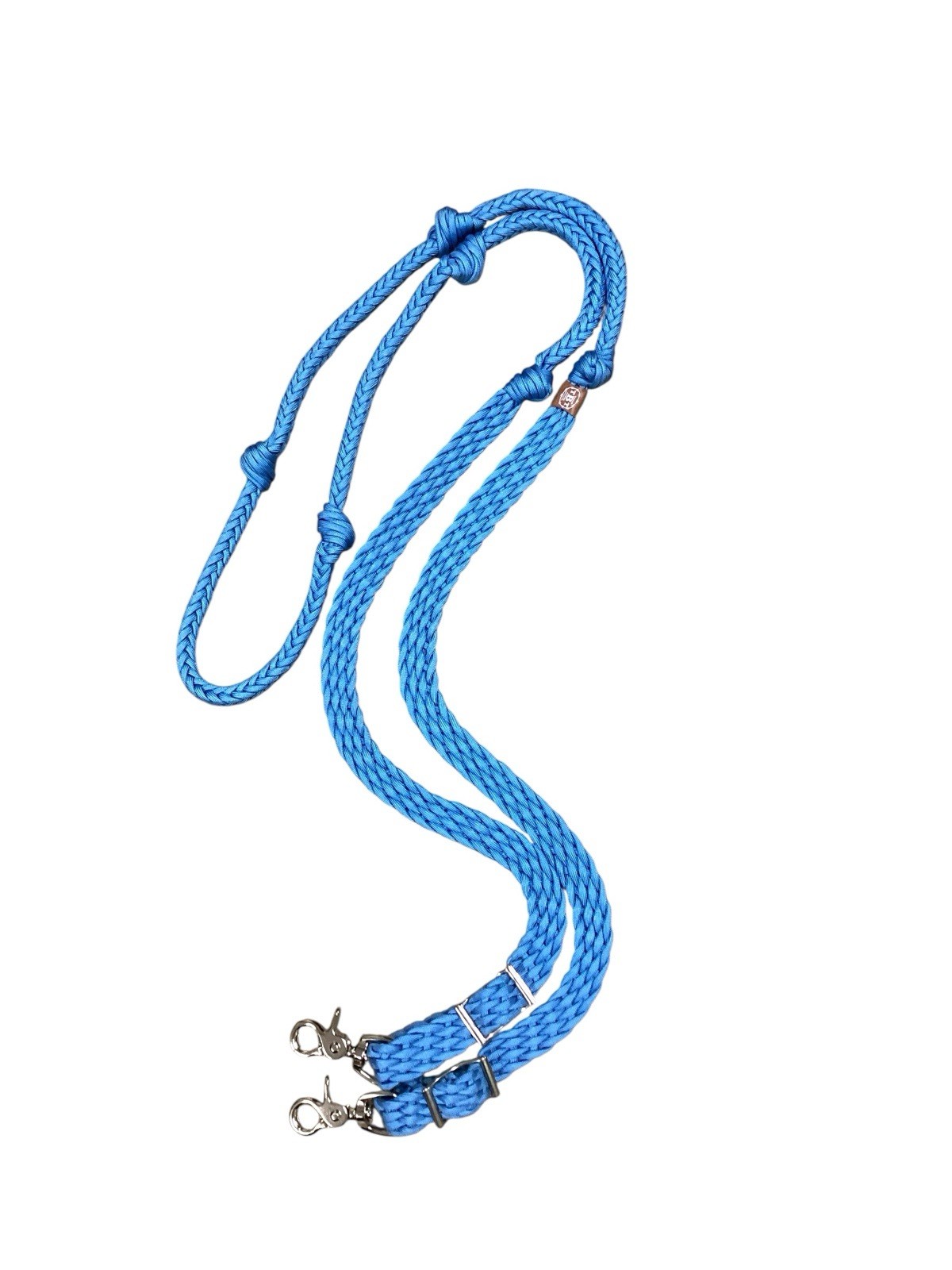 Light blue barrel rein with grip knots