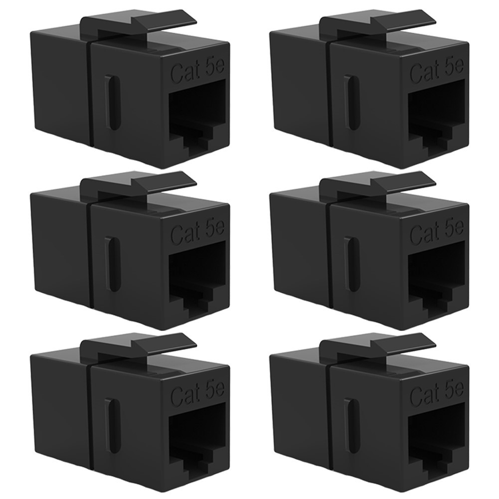 6x Cat5E RJ45 Network Ethernet Keystone Jack Coupler Cable Joiner Snap In Black
