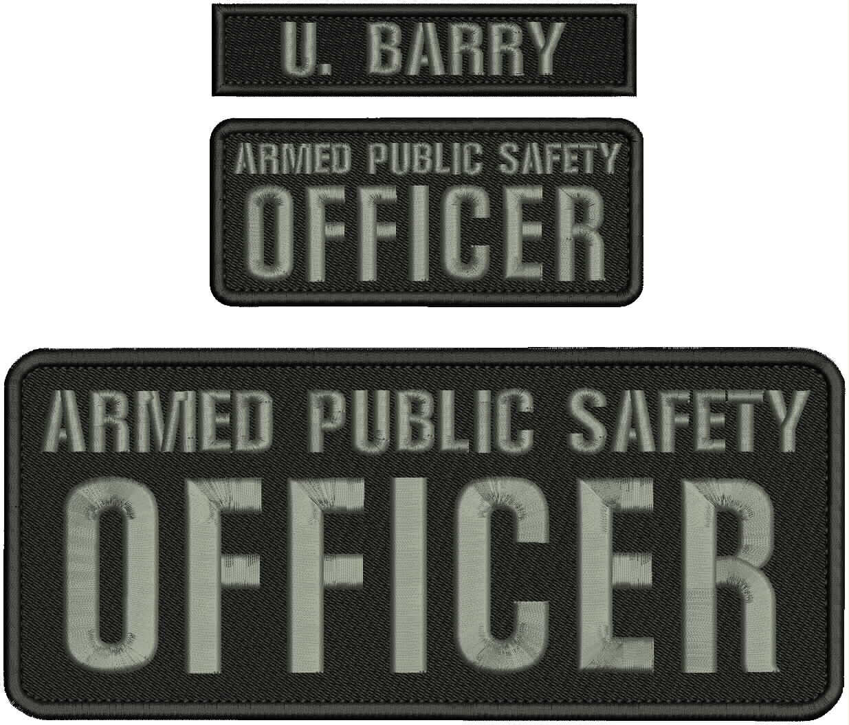 Armed Public Safety Officer EMB PATCH 4X10 &2X5 AND 1X5 HOOK ON BACK  BLK/GRAY