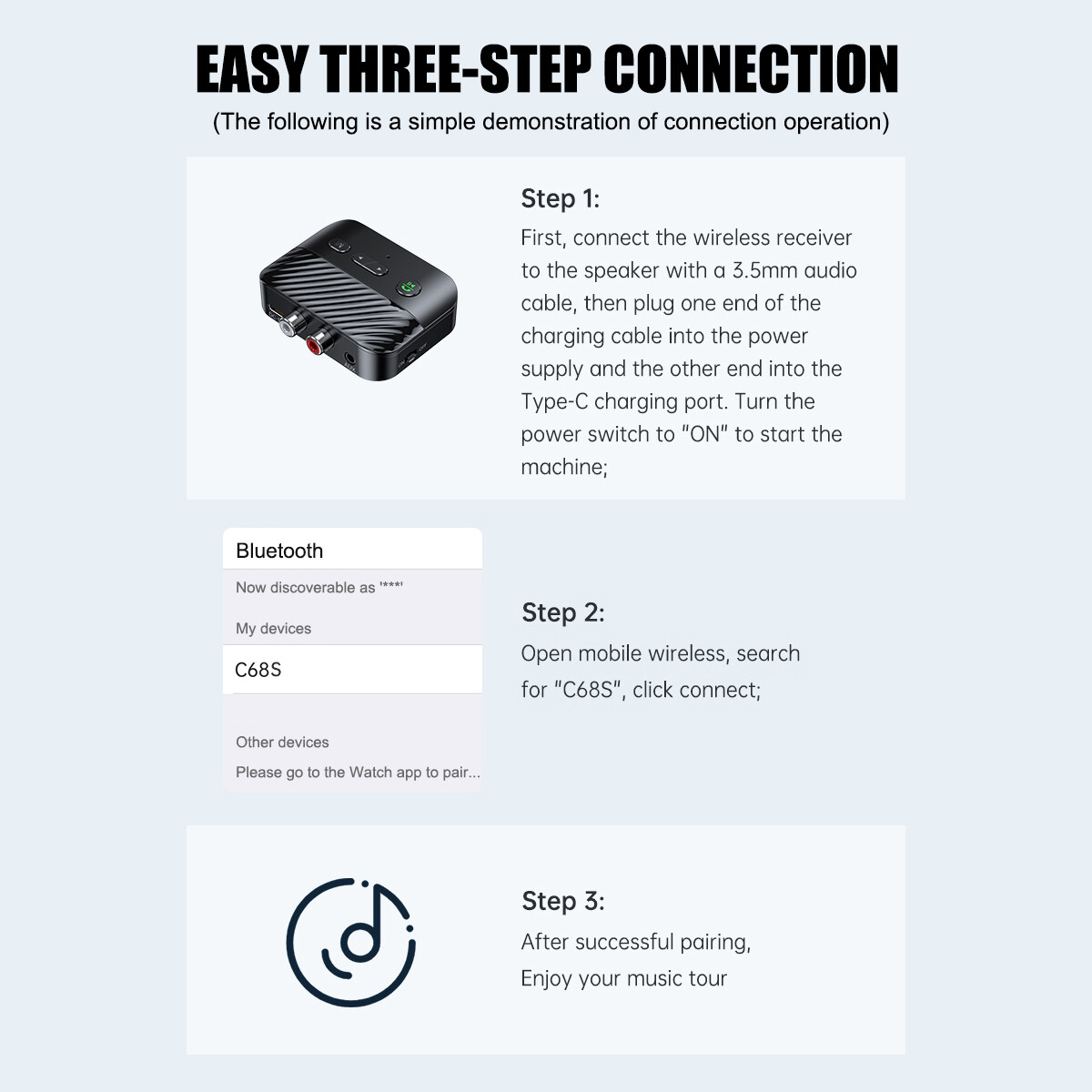 USB Bluetooth 5.3 Transmitter Receiver Wireless AUX to 2RCA Stereo Audio Adapter