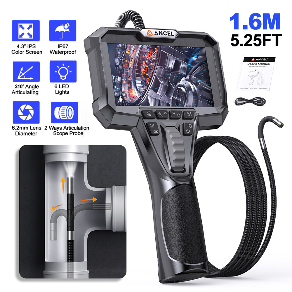 ANCEL AN301 6 2MM Dual Lens Inspection Camera Borescope with 4 3 IPS Screen