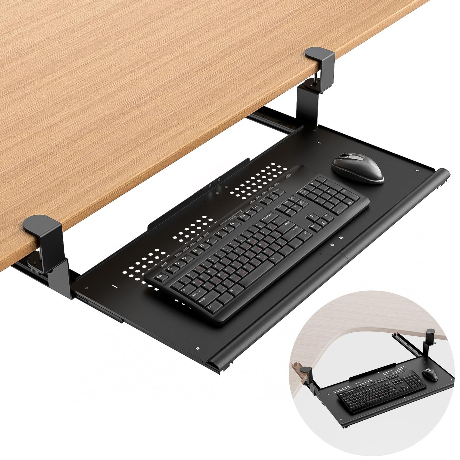 Keyboard Tray Under Desk - Full Metal Slide Out Holder, Rust-Resistant & Scra...