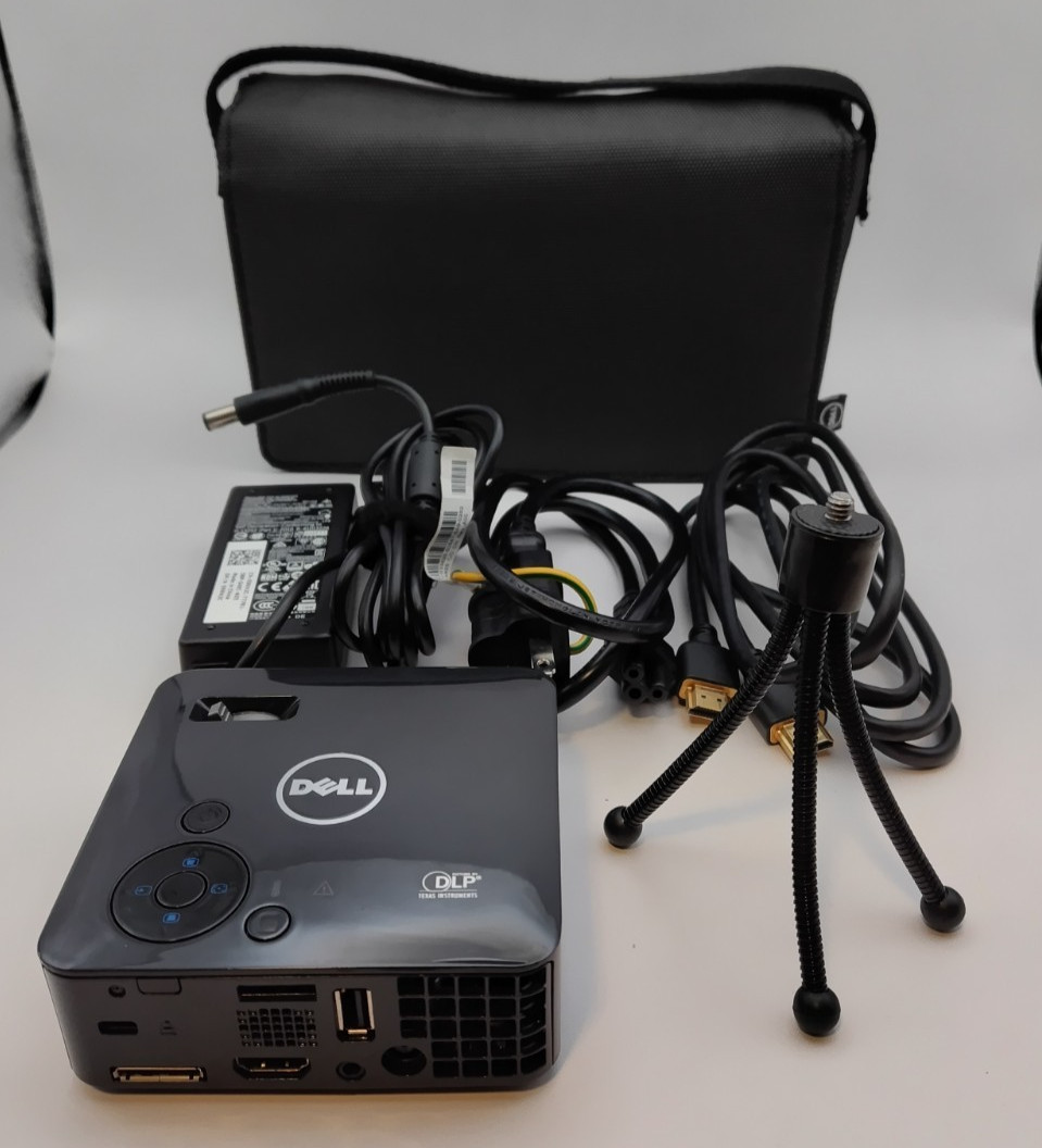 Used M115HD Dell Mobile Projector Black with Soft Case, Power Cable, Tripod