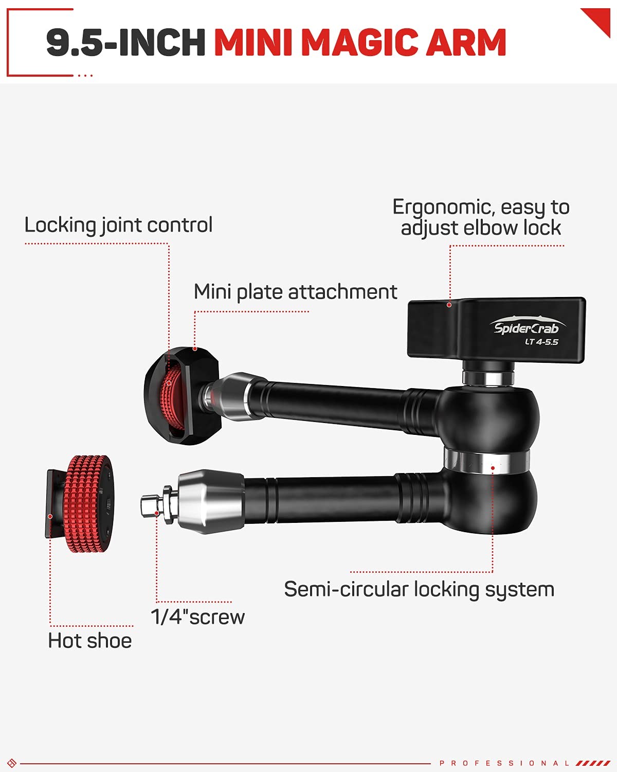 9.5'' Magic Arm, Adjustable Friction Power Articulating Magic Arm with Hot Sh...
