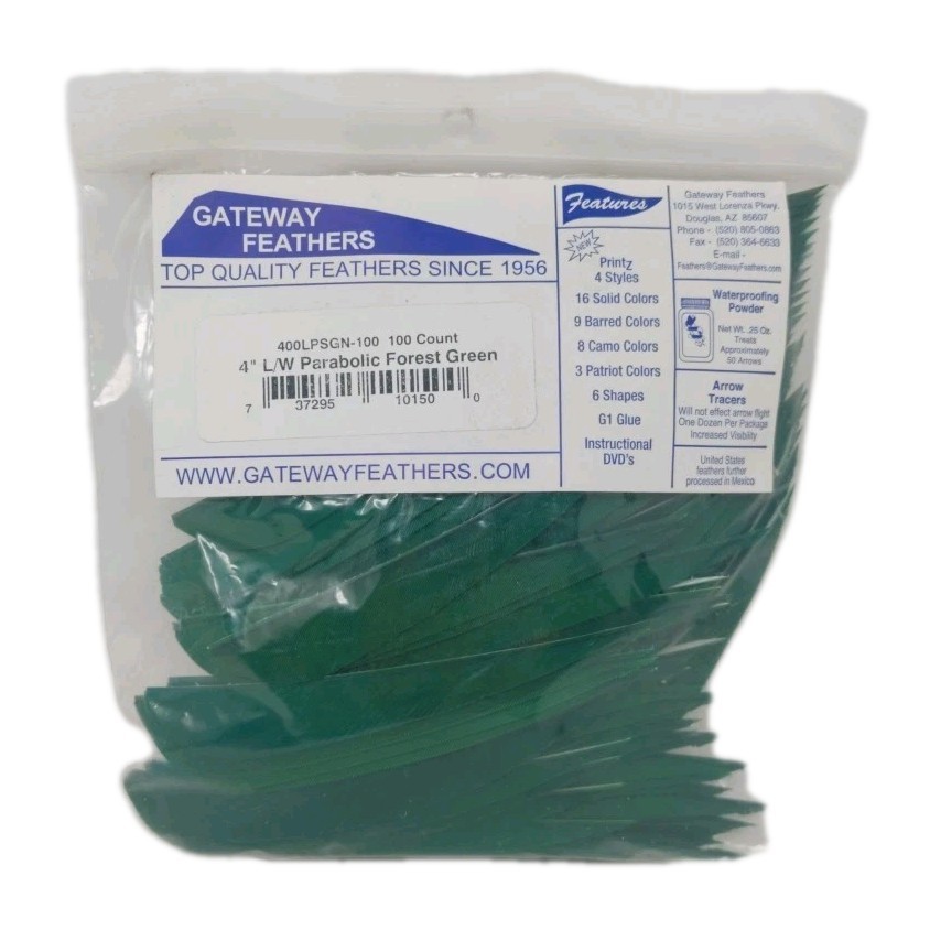 100 Pack Gateway Feathers 4" Left Wing: Parabolic Forest Green 400LPSGN-100