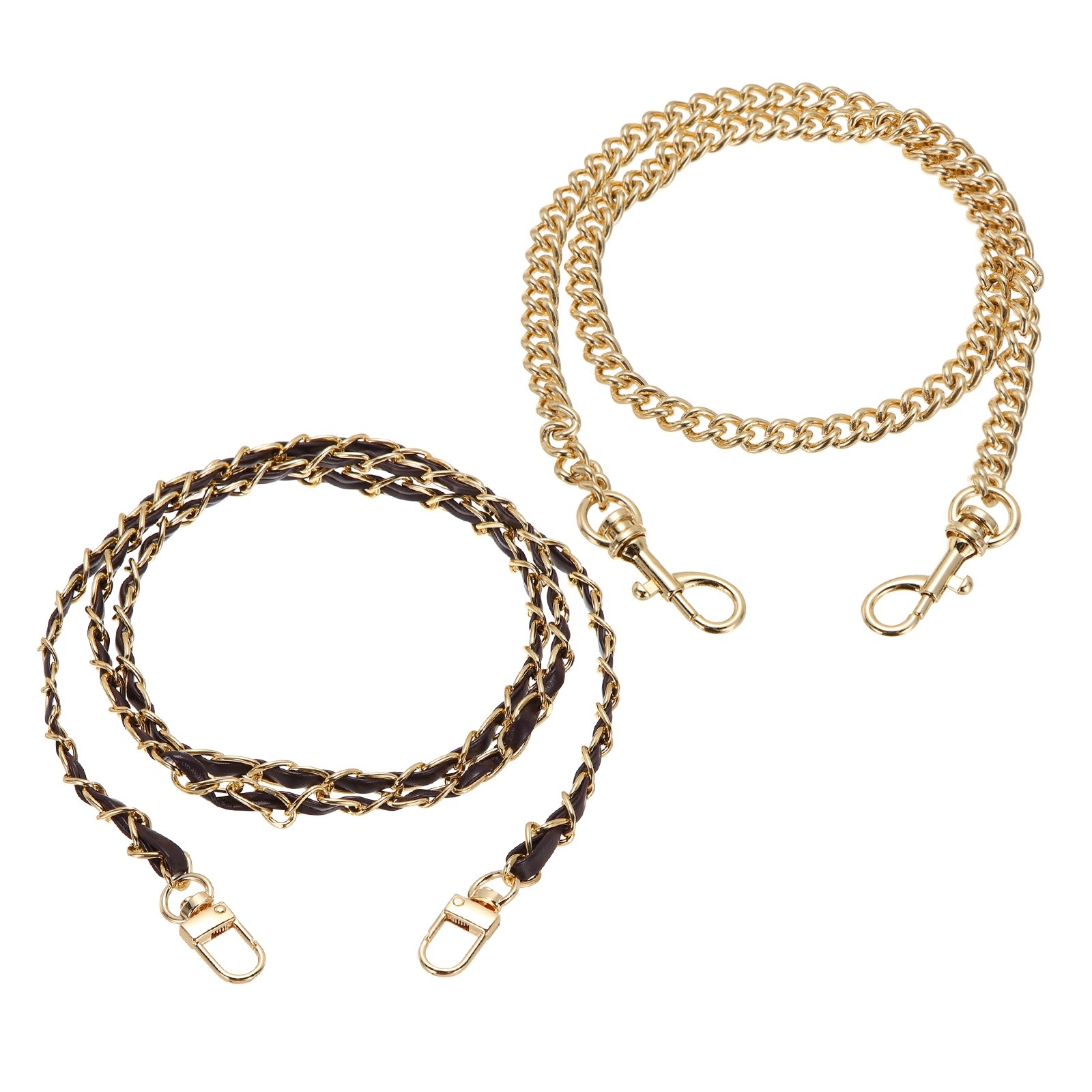 2 Pcs Purse Chain Strap, 47/24 Inch Light Gold Chain with Dark Brown Leather