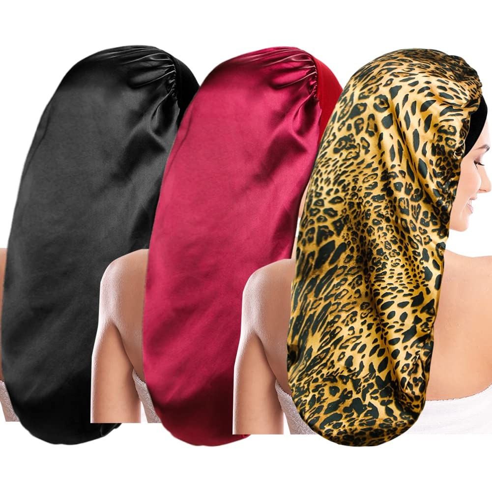 Gorro largo para dormir de satén de seda de 3 piezas para mujer