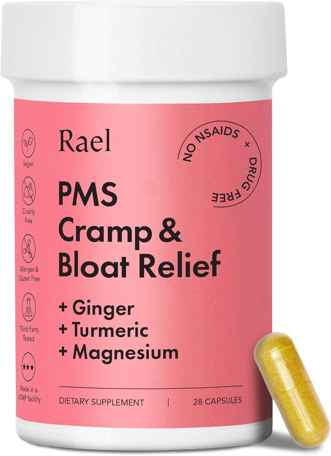 PMS Cramp & Bloat Supplement, Hormone Balance for Women, Vegan (28 Capsules)
