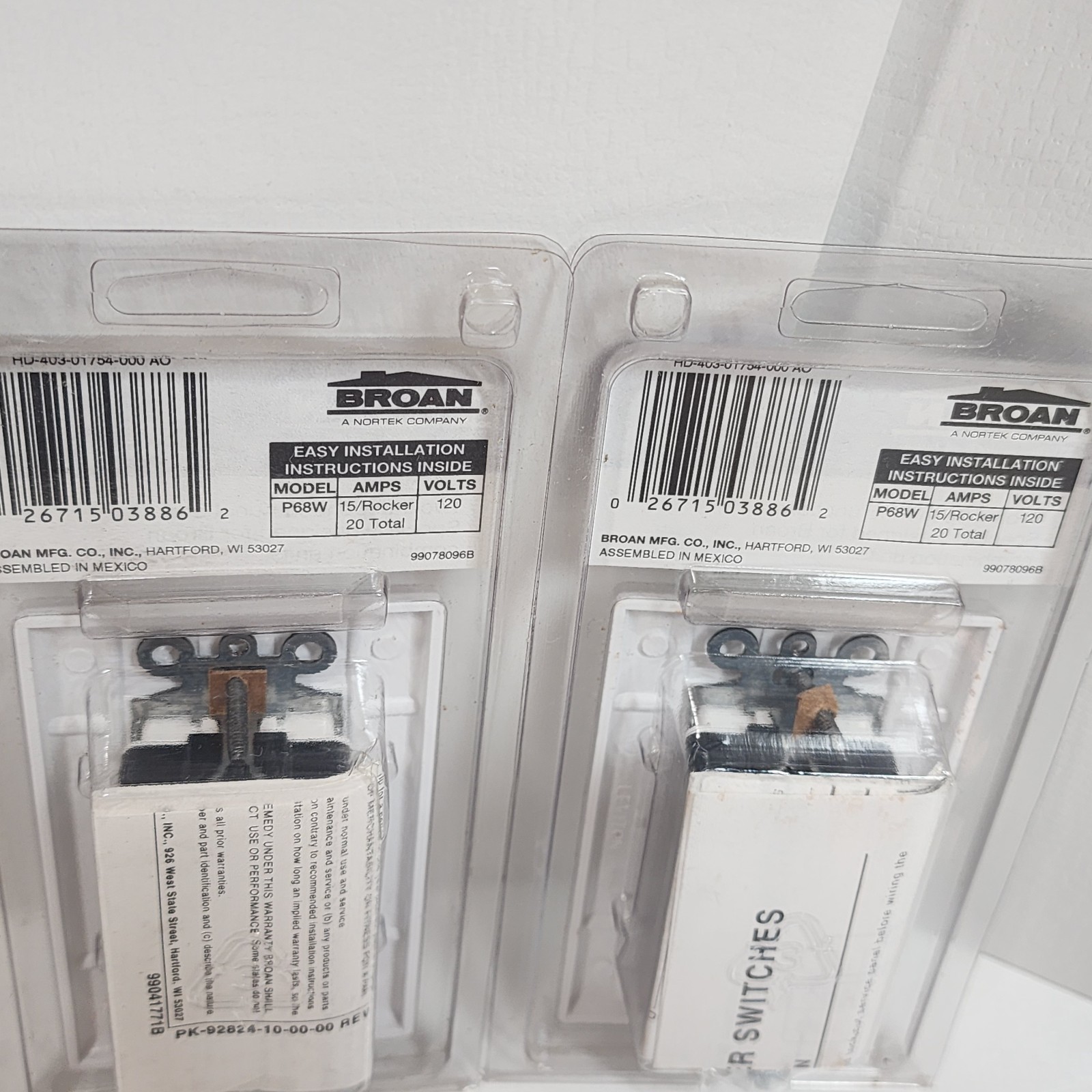 2 NEW - BROAN - Two Switches / 2 Function Control ~ Model P68W ~ White