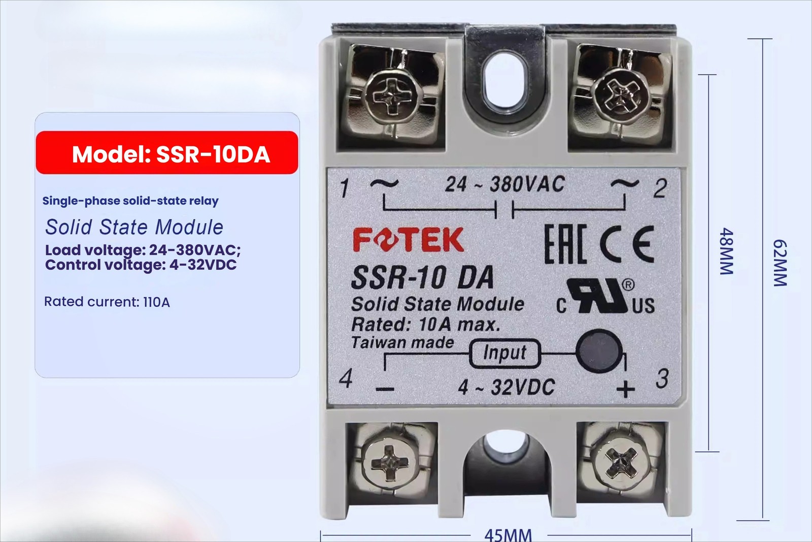 One FOTEK Taiwan Yangming Single-phase Solid-state Relay SSR-40DA-H/50DA-H