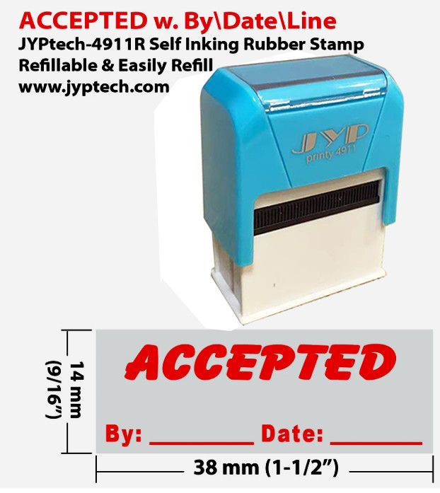 Accepted w. By Date Line - JYP 4911R Self Inking Rubber Stamp (Red Ink)