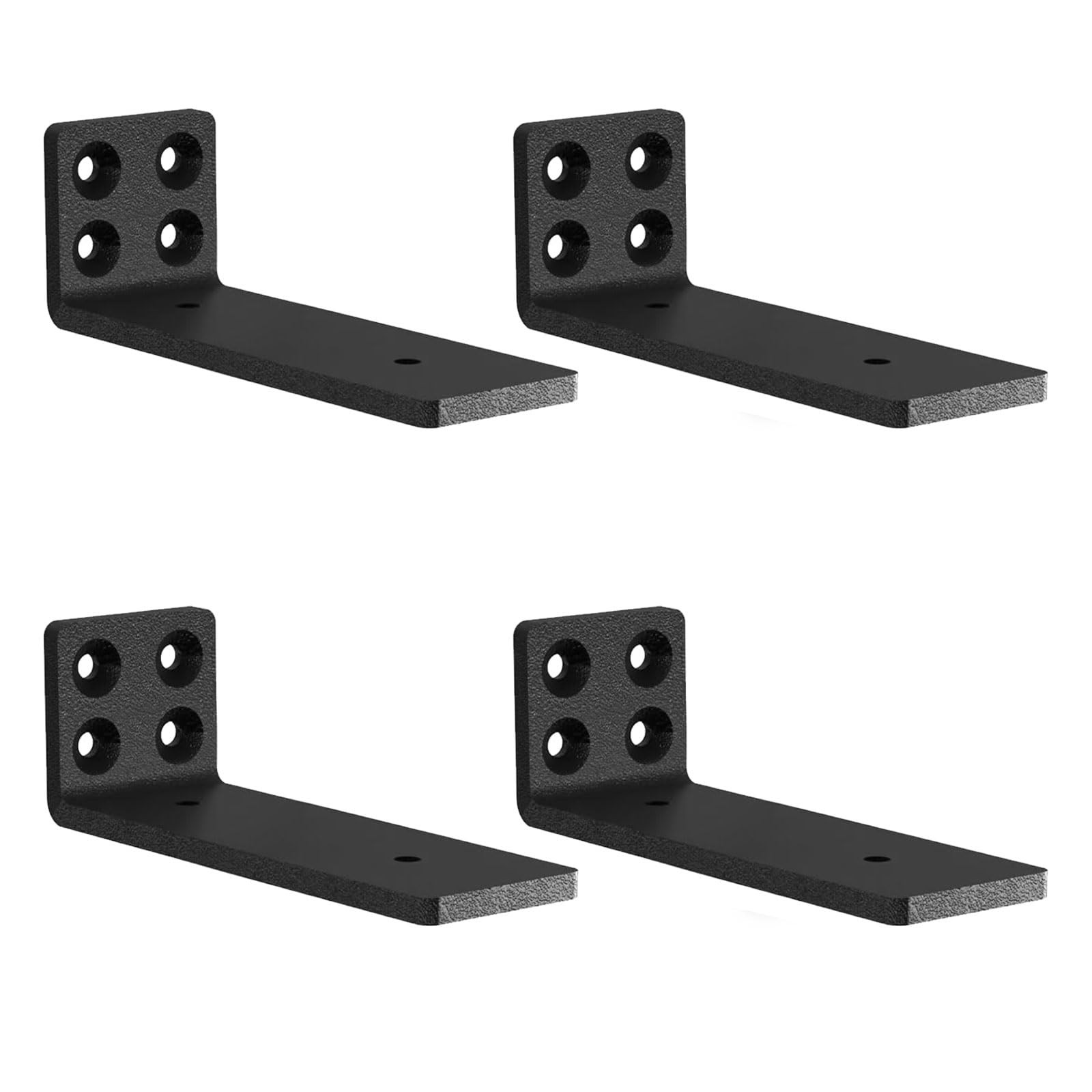 4 Pack Heavy Duty Floating Shelf Bracket Black L Brackets 15cm 5mm Thick