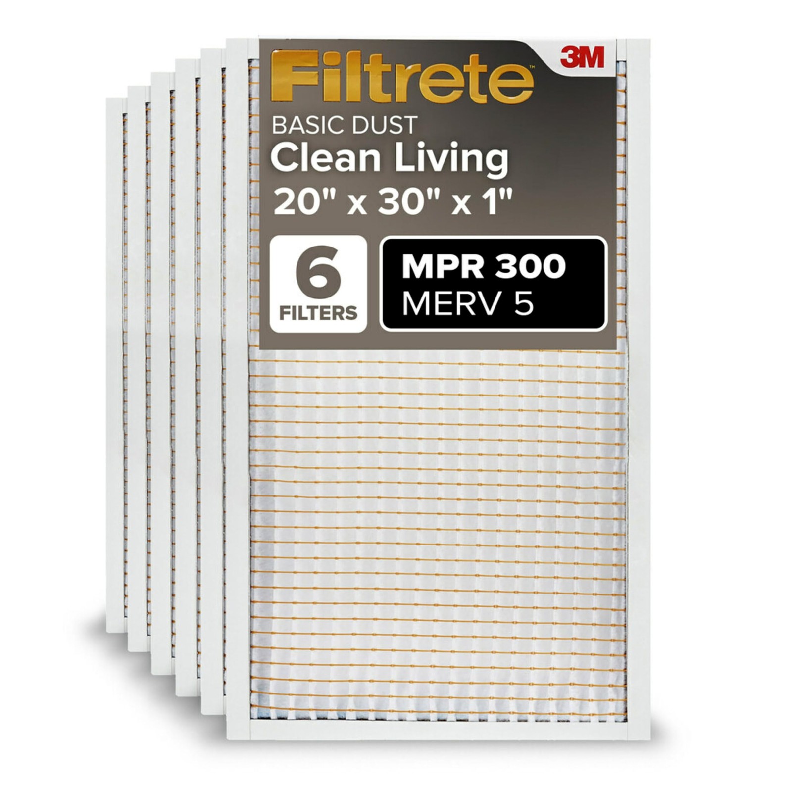 20x30x1 Air Filter MERV 5, 6Pack AC Furnace HVAC Filters for Home, MPR 300 Ba...
