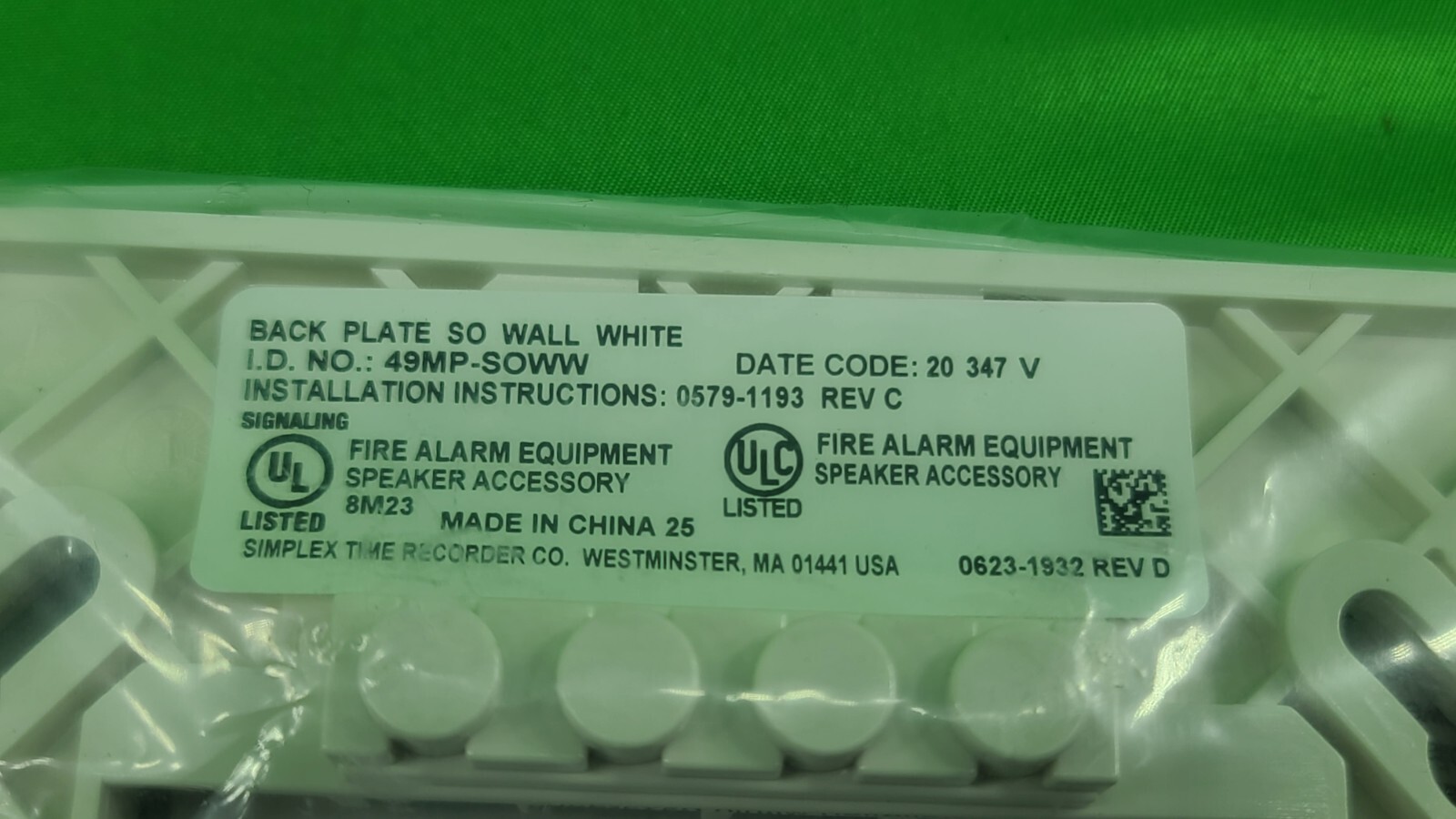 NEW SIMPLEX Wall Mount Back Plate- 49MP-SOWW / 07431746