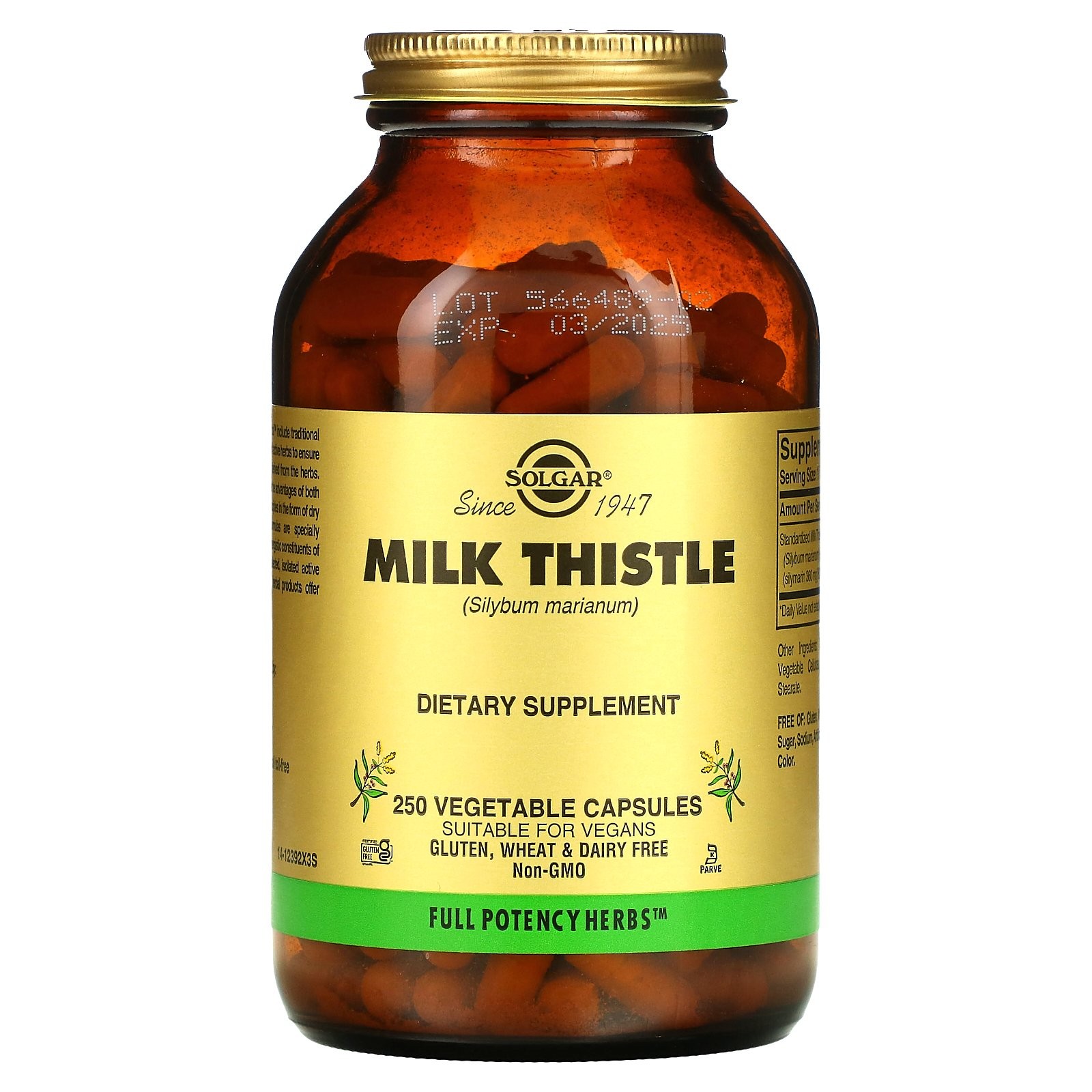 Milk Thistle, 250 Vegetable Capsules (450 mg per Capsule)