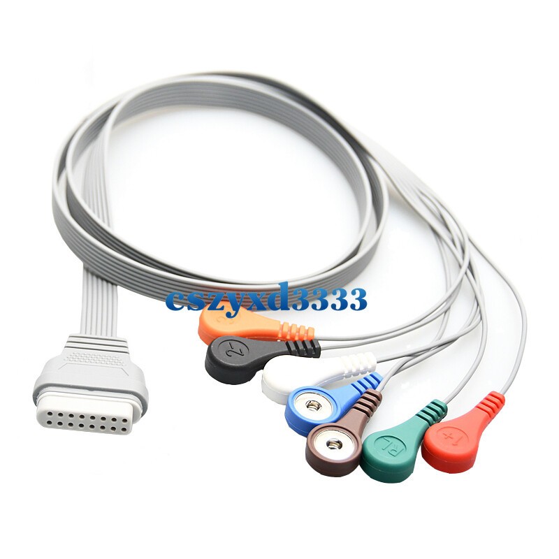 16pin 7 Leads EKG Holter ECG Cable Leadwires AHA Snap for Edan SE-2003 / SE-2012