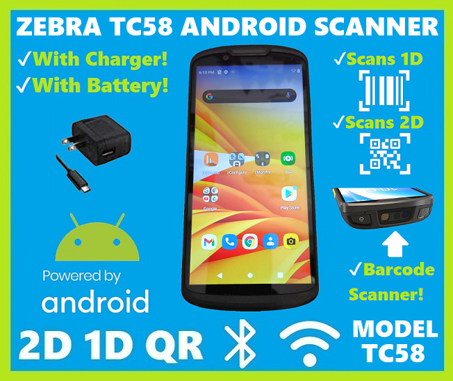 ✅Zebra TC58 Wireless Handheld, Android 14, 2D/1D/QR Barcode Scanner +Charger!🔥⭐