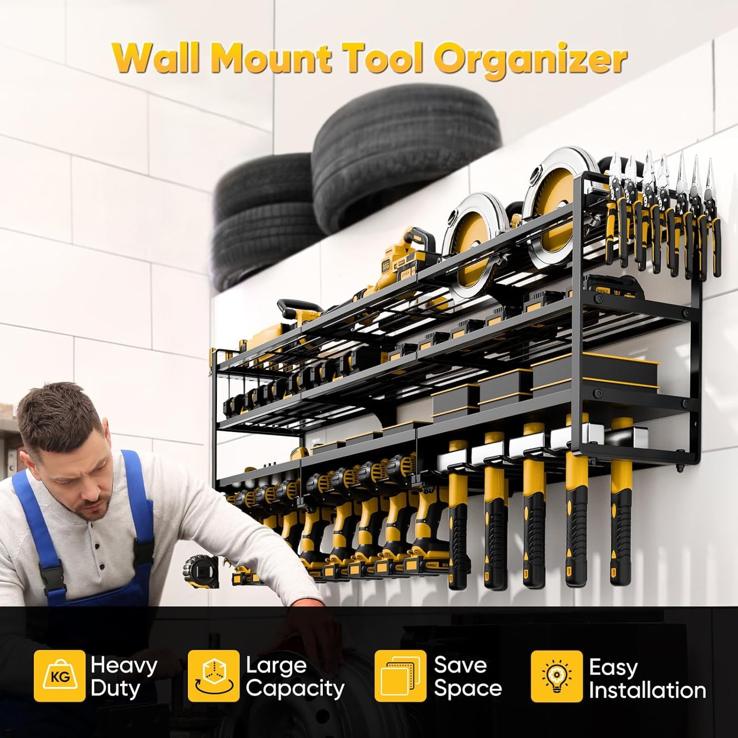 Power Tool Storage Drill Organizer Holder Rack 4 Layers Heavy Duty Wall Mounted