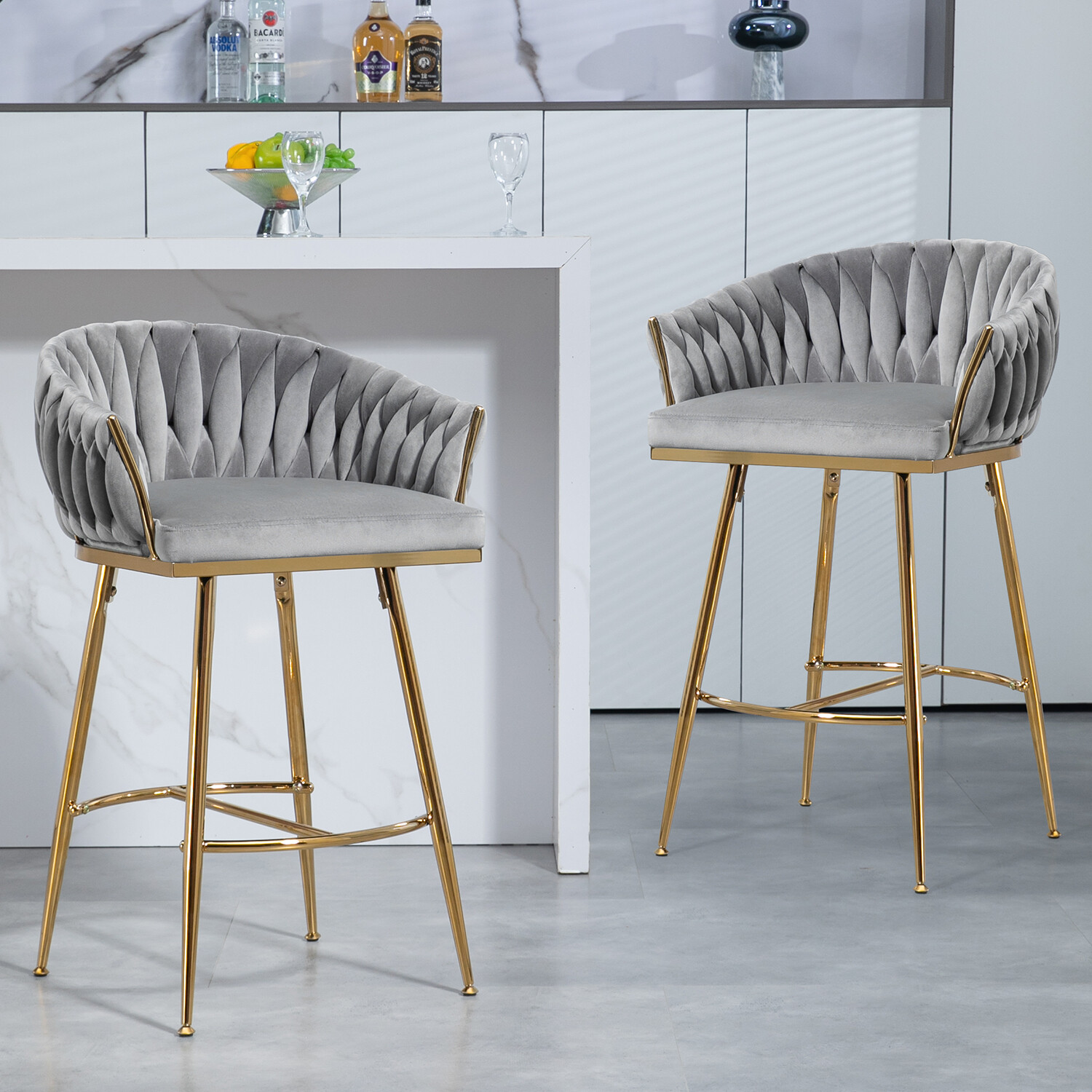 Set of 2 Bar Stools 26in Counter Height Pub Stools Kitchen Dining Chairs Grey US