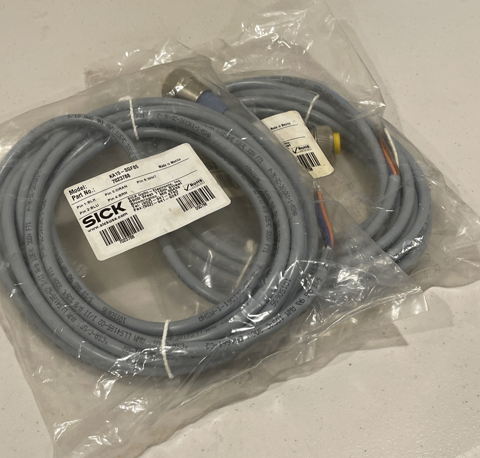 New Lot of 2- Sick  KA15-SGF85 7023788 5 PIN MINI STRAIGHT FEMALE 5M