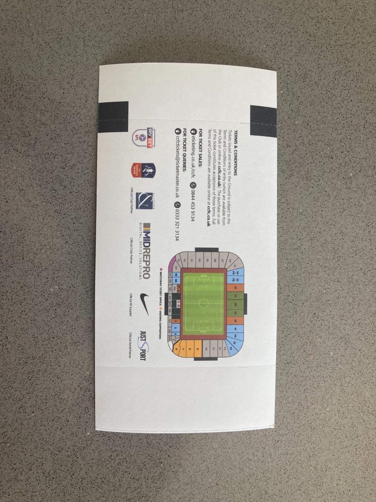 Coventry City v MK Dons 2016-17 Match Ticket