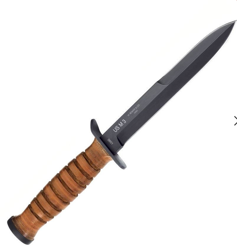 Boker Plus M3 Trench Knife 6.73"carbon steel Fixed Blade Stacked Leather Handle