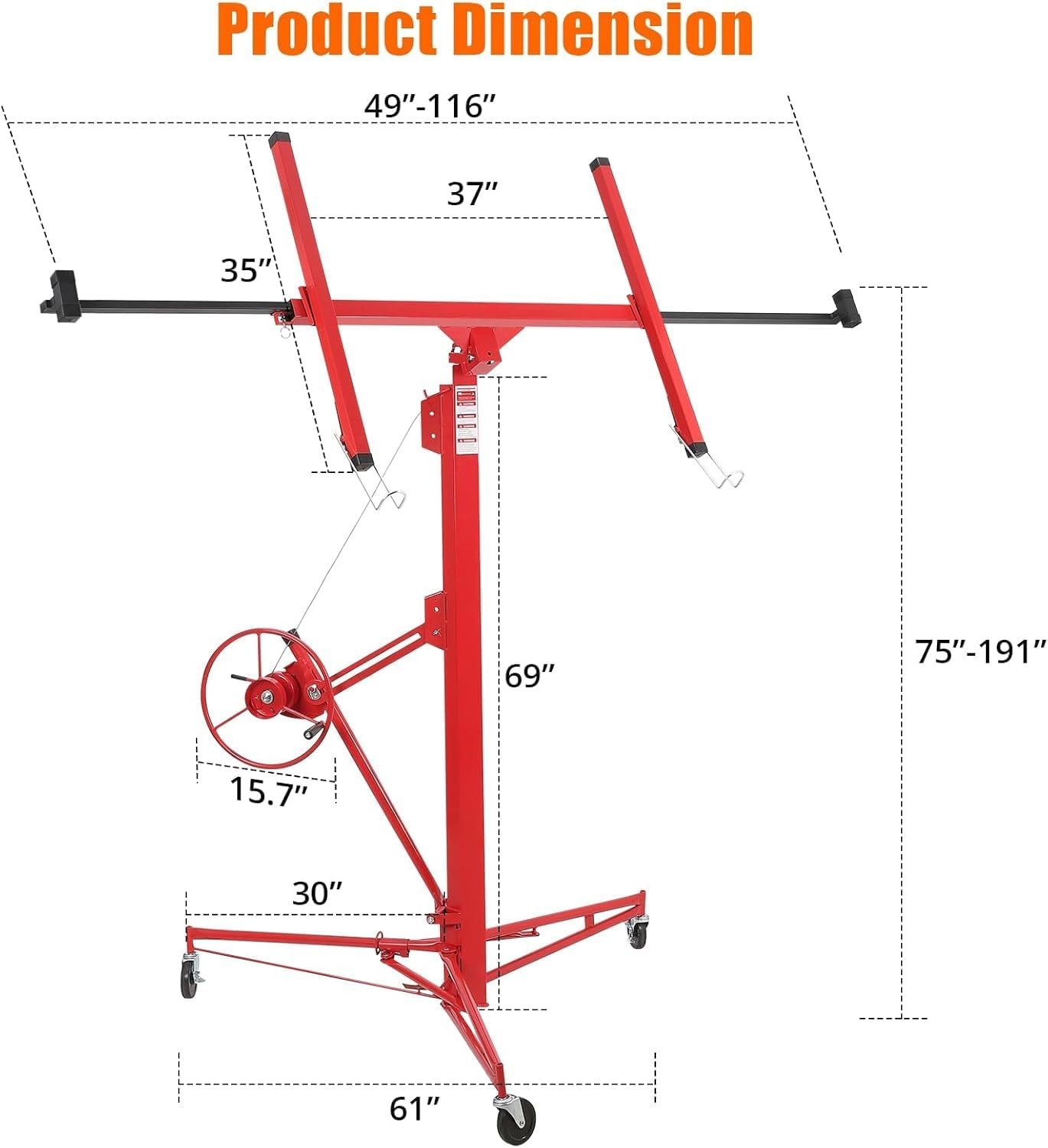 16 FT Drywall Lift Panel Rolling Hoist Plasterboard Jack Lifter Sheetrock Tool