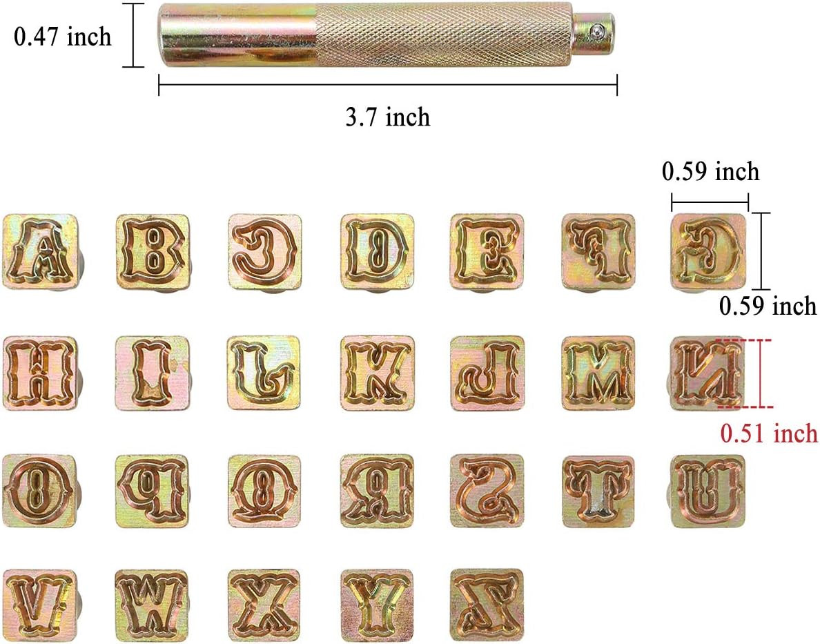 27 Pcs Letters Leather Stamp Kit for Leather Working, 1/2” / 13Mm | 26 Initials