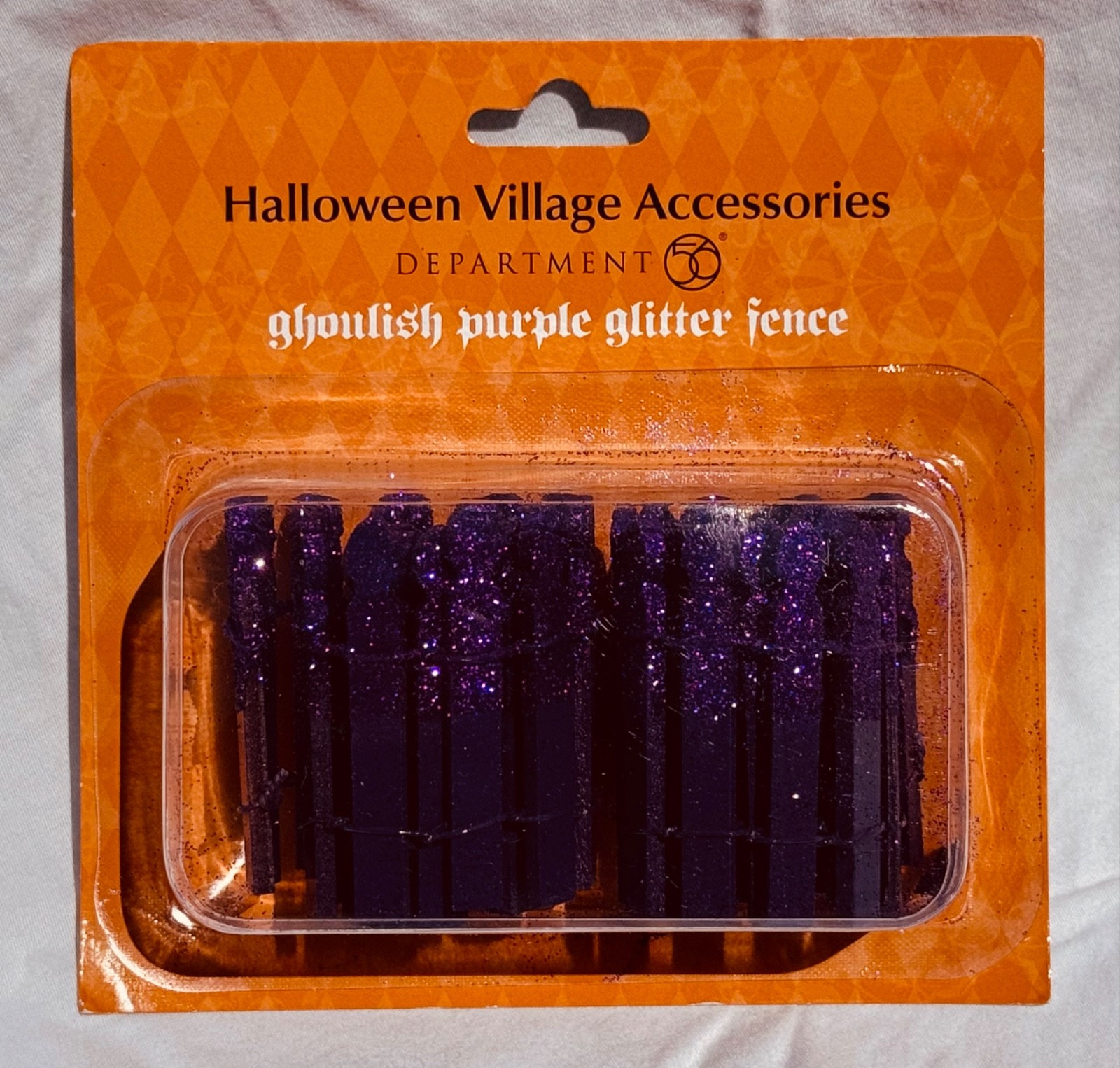 Dept 56 Halloween Village Ghoulish Purple Glitter Fence #6007704  Set of 2 NIB
