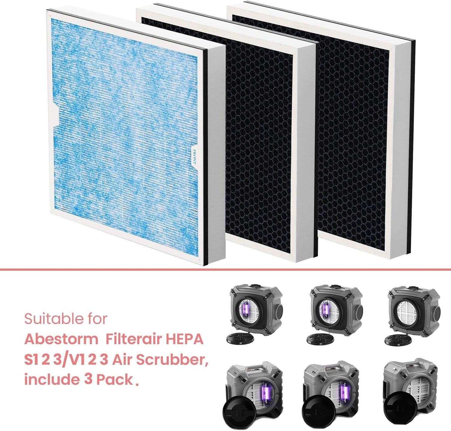 Abestorm HEPA/Activated Carbon Filter 3 PCS for Filteair HEPA S1/S2/S3/ V1/S2/S3