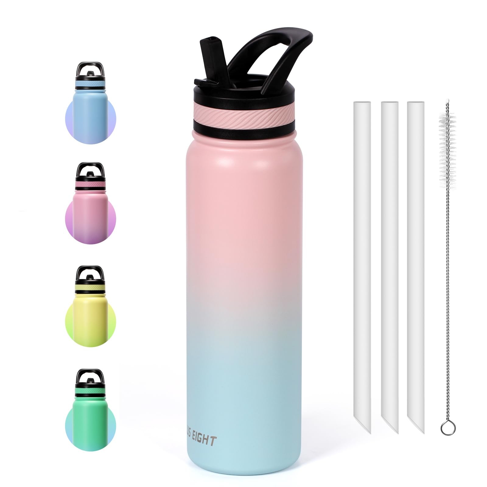32 oz Insulated Water Bottle With Straw, Double Wall Vacuum Wide Mouth BPA Fr...