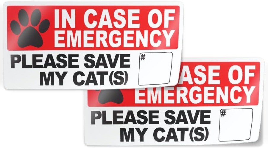 Emergency Save My Cat Alert Stickers 4" x 2" (2 Pack)