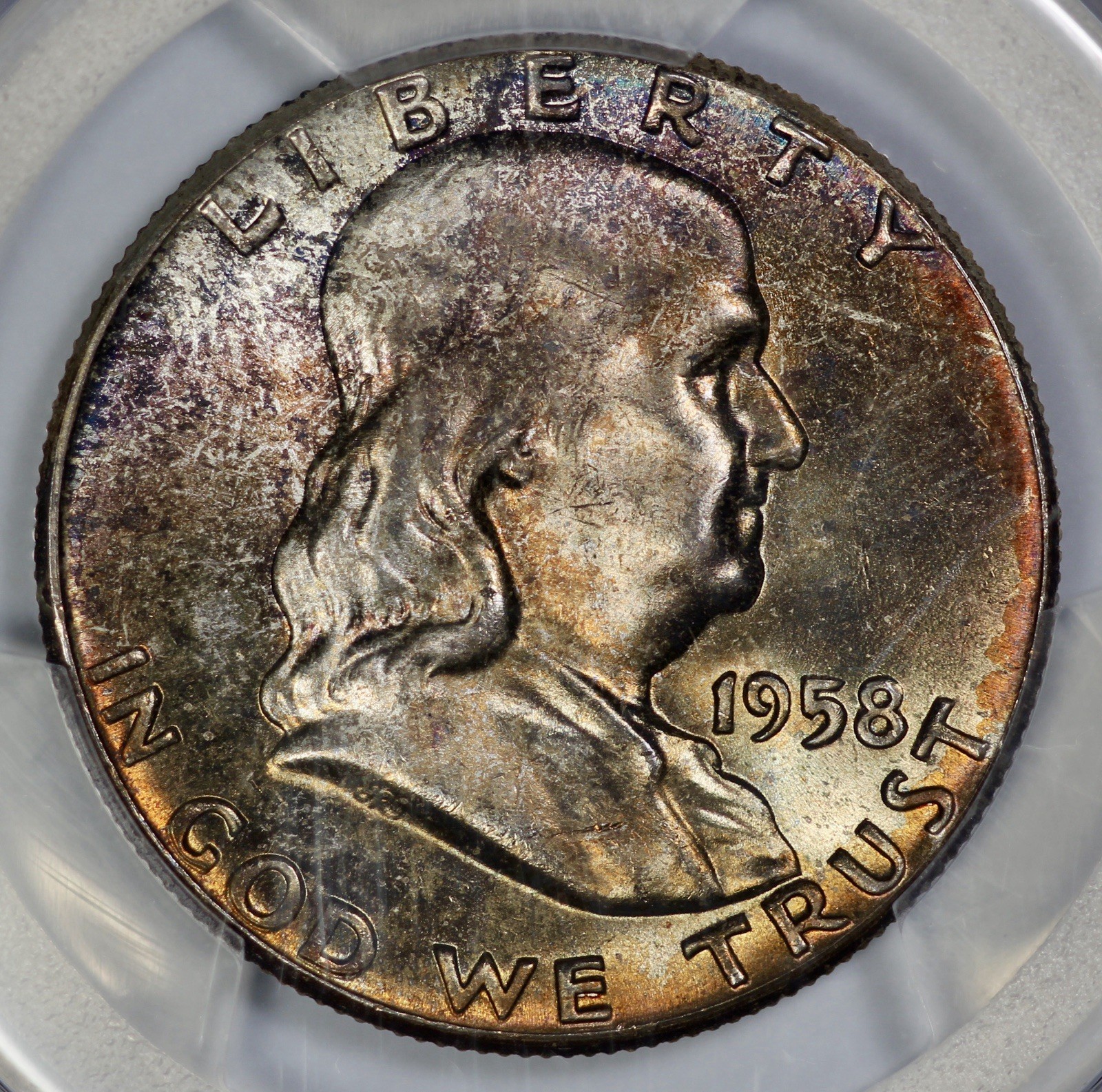 1958 Franklin 50c Silver Half Dollar PCGS MS 66 Toned