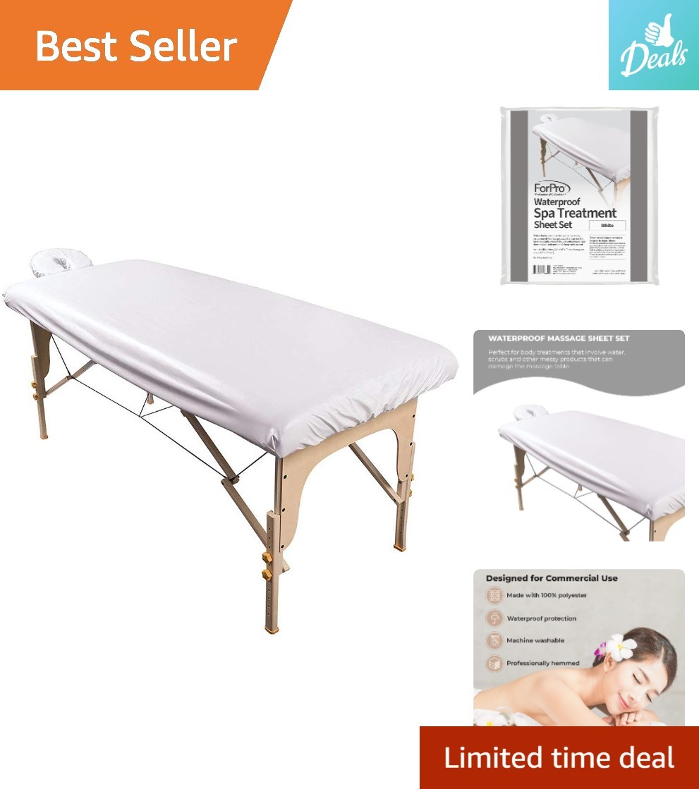 Spa Treatment Water-Resistant Massage Table Cover - Includes Fitted Sheet, White