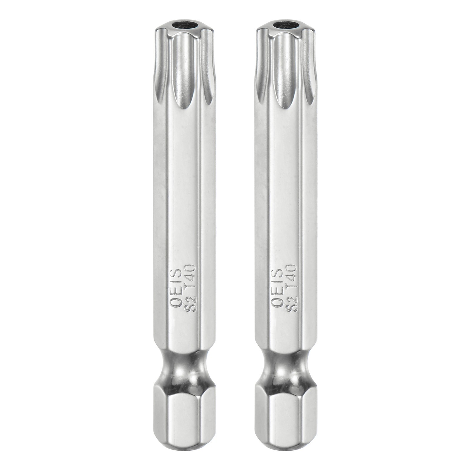 2pcs T40 Security Torx Bit 1/4" Hex Shank 2" Long Tamper Resistant Star Bits