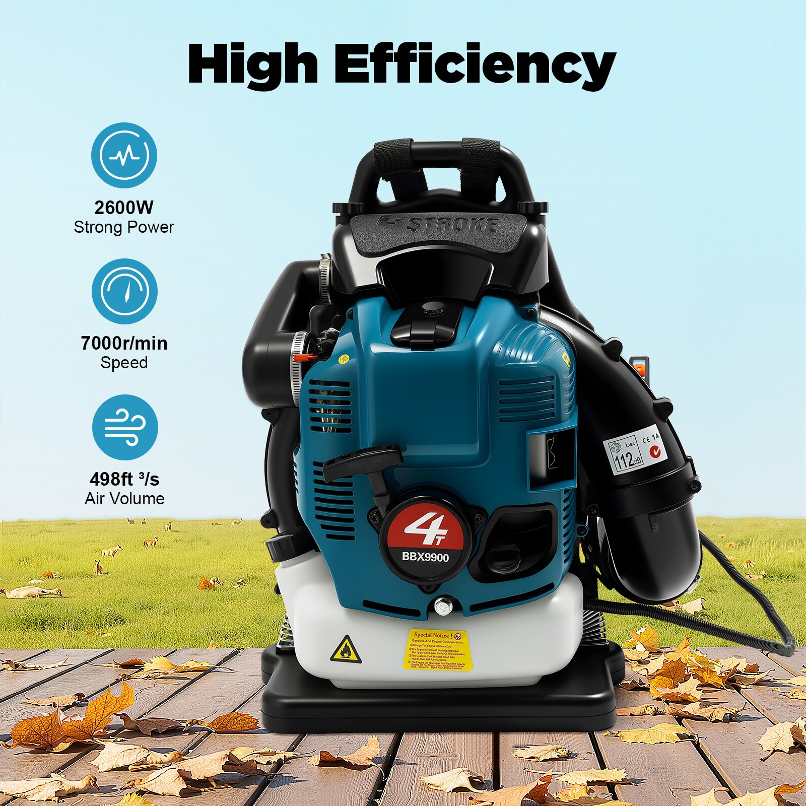 75.6CC 4-stroke Engine Gasoline Backpack Leaf Blower Gas Snow Lawn Blower 2.6KW